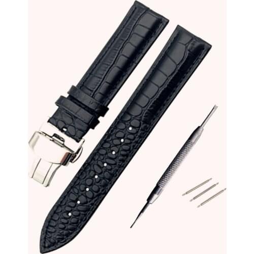 Lizard pattern Genuine Leather 14 16 18 20 mm Butterfly Folding Buckle Watches Straps Black Brown Band Bracelet Belt Watchband