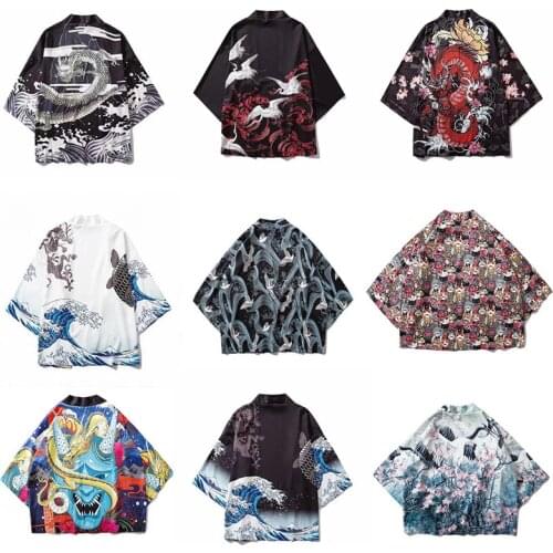 Traditional Japanese Style Chiffon Kimono Ukiyo-e Print Women Men Cardigan ukiyoe Yukata Coats Haori Harajuku Blouse Streetwear