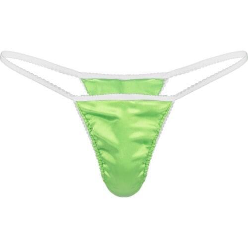 Mens Sissy Silky Satin Lingerie Thong T-back Low Rise High Cut Front Bulge Pouch G-string Briefs Gay Exotic Underwear Nightwear