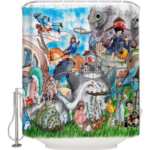 Studio Ghibli Extra Long Fabric Bath Shower Curtains Bathroom Decor Sets with 12 Hooks