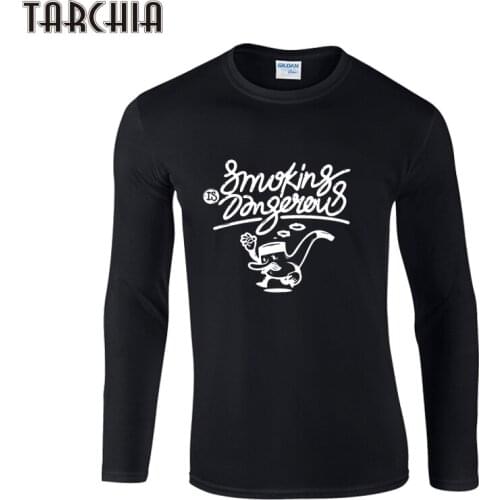 TARCHIA Spring Long-Sleeve T-Shirt SMOKING DANGEROUS Top Designer Mens Casual Long Sleeve T-Shirt O-Neck Casual T Shirt Men Top