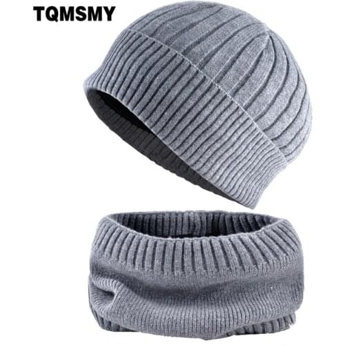 TQMSMY Unisex Hat Scarf Set For Men Winter Warm Knitted Beanie Scarf Thick Double Layer Add Velvet Skullies Beanies Set TMA89