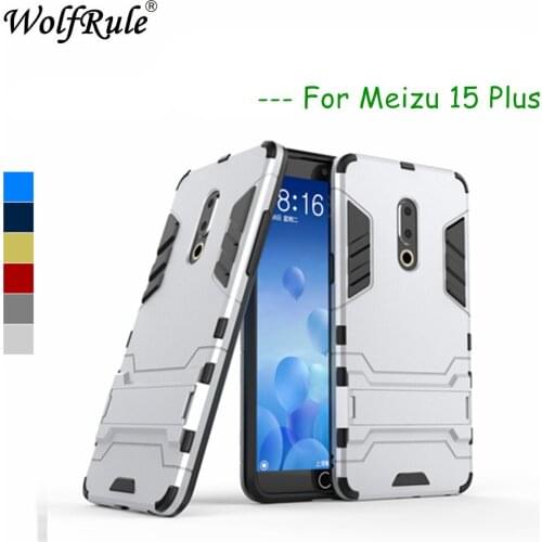WolfRule Anti-knock Case Meizu 15 Plus Cover Soft Rubber + Hybrid Plastic Case For Meizu 15 Plus Case Holder Stand Phone Bag