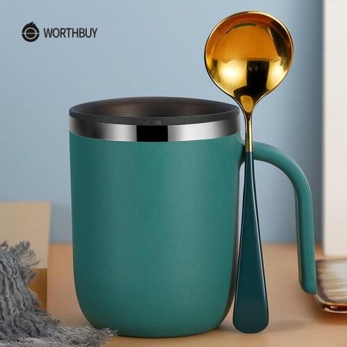 WORTHBUY 18/8 Stainless Steel Milk Coffee Mug Double Layer Leakproof Coffee Cup With Lid Kitchen Drinkware Breakfast Tea Mug