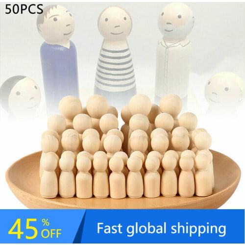50Pcs Funny Unfinished Wood Doll Figures for DIY Painting, Home Decoration, Assorted Wooden People Shapes for Arts and Crafts