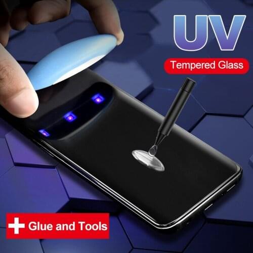 UV Liquid Curved Full Glue Tempered Glass For Samsung Galaxy S10 5G S8 S9 Plus Note 8 9 S7 Note 10 Pro Cover Screen Protector