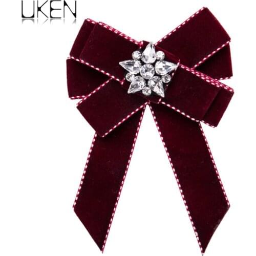 UKEN Fashion Rhinestone 5colors Dress Shirt velvet Brooches For Women Statement Tie Collar Brooches Jewelry Accessories