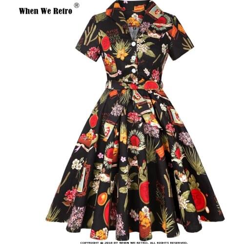 When We Retro Floral Print Cotton Spring Women Vintage Dress SD0002 Black A Line Swing Pin Up Rockabilly Retro Dress Plus Size