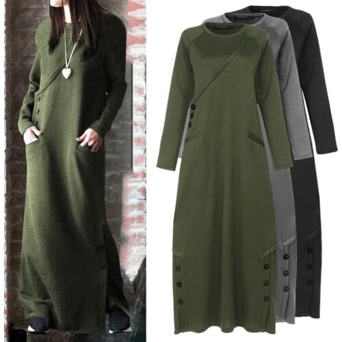 Celmia Women Winter Dress 2021 Autumn Fleece Sweatshirt Maxi Long Dress Casual Pullovers Long Sleeve Button Party Vestidos 5XL