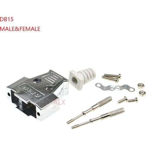 1set DB15 female MALE CONNECTOR + metal shell Solder Type D-Sub CONNECTORS 15 pin plug socket Adapter for DB15 7w2