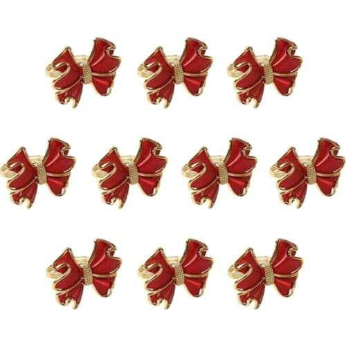 10Pcs Gold Red Bow Napkin Buckle Napkin Ring for Wedding, Dinner Party, Table Decoration
