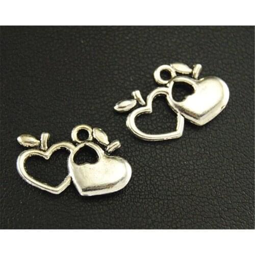 15pcs Silver Color Hollow Apples Heart Charm Fit Bracelets Necklance DIY Metal Jewelry Making 10x15mm A1666