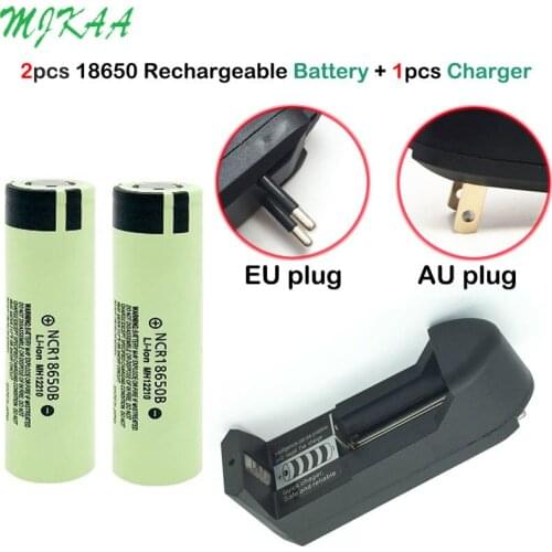2pcs 3.7V 3400mAh NCR 18650 Rechargeable Battery + EU AU Plug Universal LI-lon Battery Charger 18650