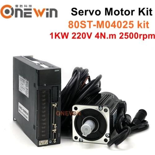 1000W 4NM AC servo motor kit 80ST-M04025 80mm 220V 2500rpm match A1-SVD20 servo driver permanent magnet