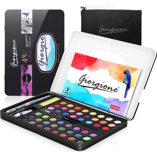 48 Watercolor Paint Sets Watercolor Palette High Pigment in Tin Box with Storage Bag for Beginners Professional Artists Kids