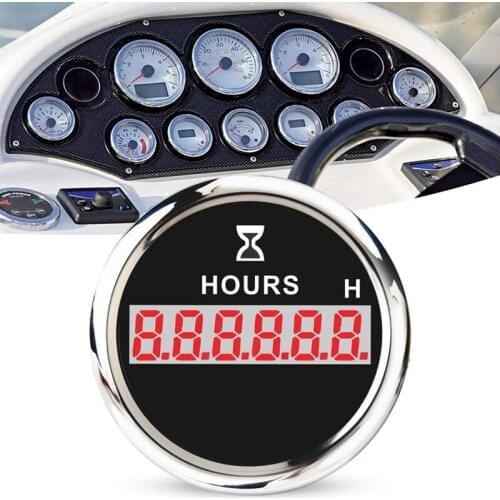52mm Digital Hour Meter Gauge 0-99999.9H Universal Stainless Steel Hour Meter Indicator Red Backlight with Alarm