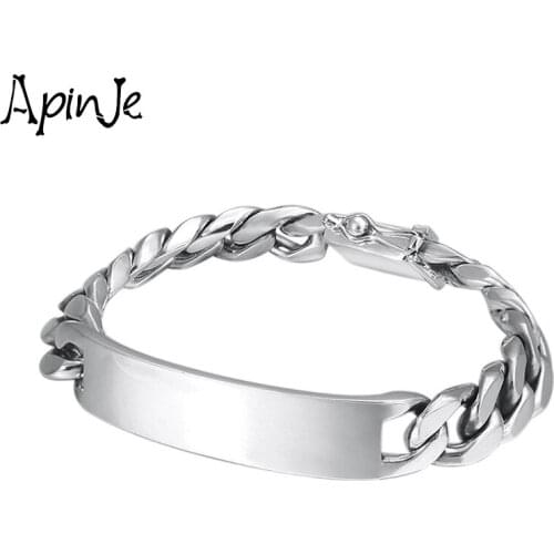 Apinje Chain Bracelet 925 Sterling Silver Bracelet Men Punk Fashion Fine Jewelry Width Bracelets