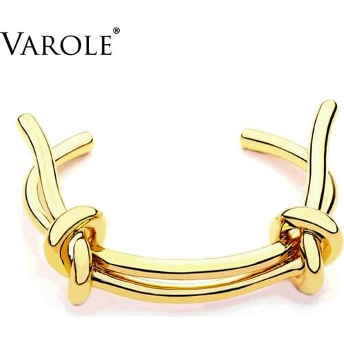 VAROLE Knot Cuff Bangle Bracelets for Women Gold Color Bracelet Jewelry Noeud Armband Pulseiras