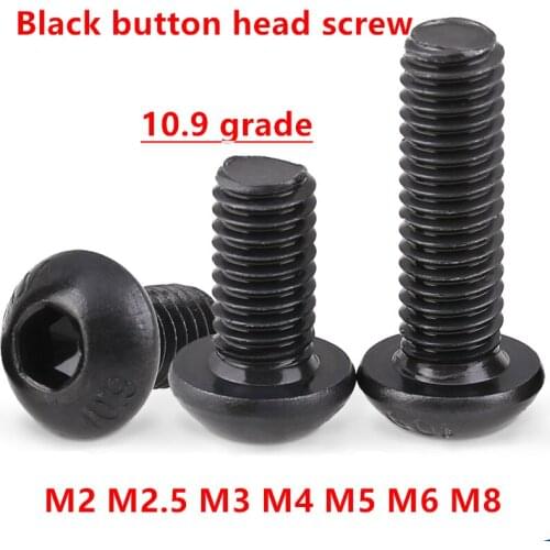 Button socket head black screw M2 M2.5 M3 M4 M5 M6 M8 Hexagonal socket Round head screws Hex allen socket machine screw bolts