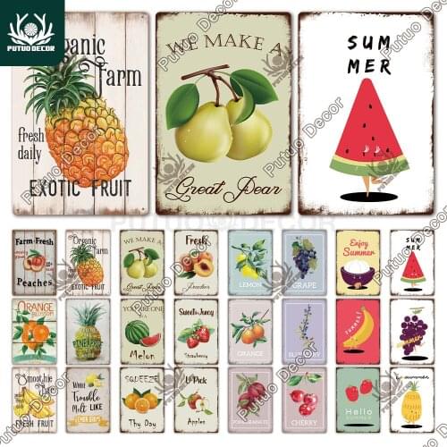 Putuo Decor Fruit Vintage Tin Sign Metal Sign Decorative Plaque Wall Decor Living Room Farm Garden Kitchen Decoration