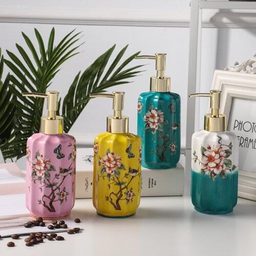 Liquid Soap Dispenser Ceramic Bathroom Shampoo Shower Gel Bottle With 304 SUS Press Type Head Pastoral Style Bath Hardware