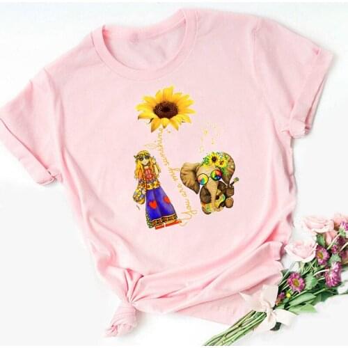 You Are My Sunshine Sunflower Hippie Girl Amp Elephant Animal Graphic Print T Shirt Summer Top Tshirt Hot Sale T-Shirt