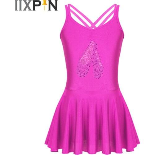 IIXPIN Girls Ballet Dress ballerina Kids Shiny Rhinestone Pattern Criss Cross Back Gymnastics Leotard Ballet Tutu Dress For Girl