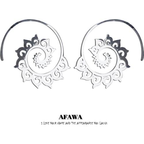 Indian Tribal Ethnic Hoop Stainless Steel Mandala Openwork Flower Earrings Bohemian Ornaments Flower Earrings Jewelry E9205S01