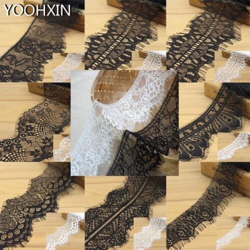11cm wide HOT flower Cotton Embroidered White black eyelash lace fabric sewing DIY trim guipure applique Ribbon collar decor