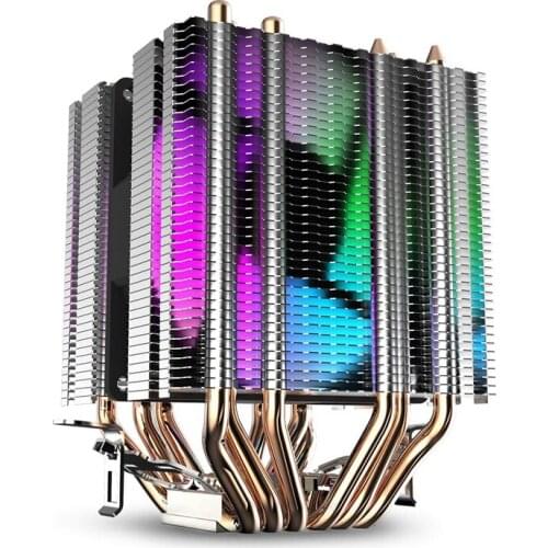Cpu Air Cooler 6 Heat Pipes Twin-Tower Heatsink With 90Mm Rainbow Led Fans For 775/1150/1155/1156/1366