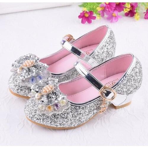 Summer Girls High Heel Princess Sandals Children Leather Shoes Glitter Leather Butterfly Girls Kids Shoes Party Dress Wedding