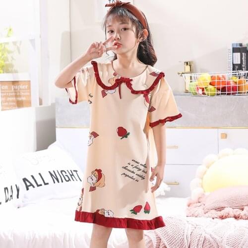 Summer Kids Sleeping Dress Toddler Girls Nightgown Short sleeved Cartoon Children Nightdress Clothing Child Pajamas Sleepwear