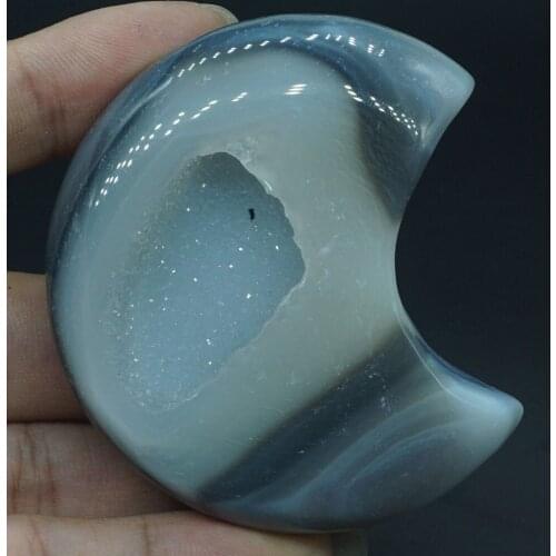 Moon Sculpture Natural Gemstone Agate Geode Figurine Crystal Healing Decor#2