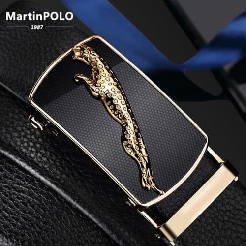 MartinPOLO Genuine Leather Mens Belt Cowskin Male Strap Automatic Buckle Jaguar Belts Cinturones Para Hombre Fashion MP01501P