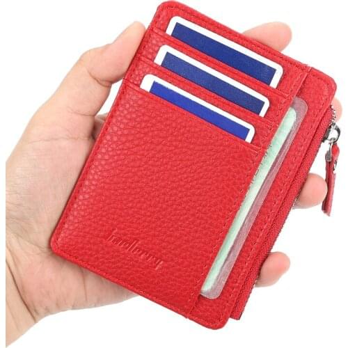 Men Women Durable Slim Simple Travel Lichee Leather Bank Business ID Card Wallet Holder Case with Coin Purse WB19