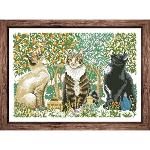 Ivory cats counted cross stitch kit embroidery needlework 18ct 14ct 11ct white cloth cotton thread DIY handmade needlework