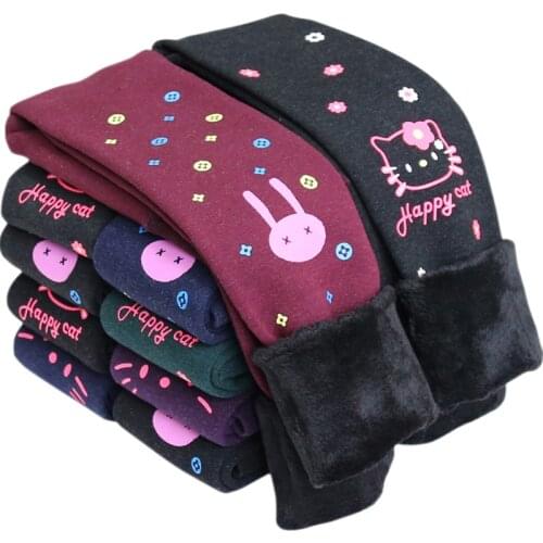 Autumn Winter Girls Thickening Leggings Cute Cartoon Plus Velvet Childrens Warm Elasticity Trousers Kids Princess Boots Pants