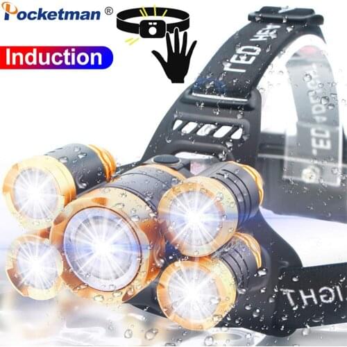 Pocketman Headllight Body Montion Sensor Headlamp 3/5 LED T6 USB Rechargeable Head Light Waterproof Head Lamp with 18650 Battery