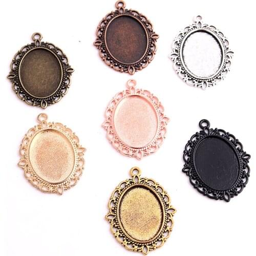 SWEET BELL 20pcs Fit 18*25mm Seven color oval Cabochons Bases Jewelry Settings Pendant Bezel Trays Fit necklace pendant 6C1046