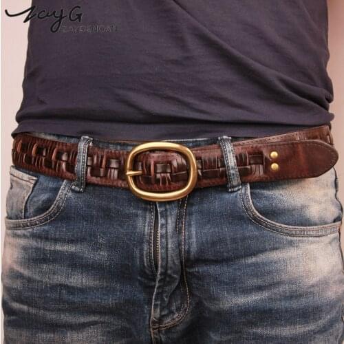 ZAYG New Belt Man Fashion Mens belts luxury genuine leather braided Real Cow skin straps men Jeans Wide girdle Male men gift