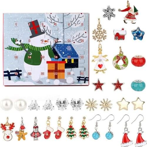 Christmas Advent Calendar Christmas Calendar Jewelry Gift Box DIY Charm Jewelry Necklace Earrings Christmas Gift For Children