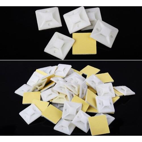 100pcs/lot 20*20MM Self Adhesive Cable Tie Mount Base Holder Routing Looms Wire Cable Base Clamps Clip Suction Cup Positioning