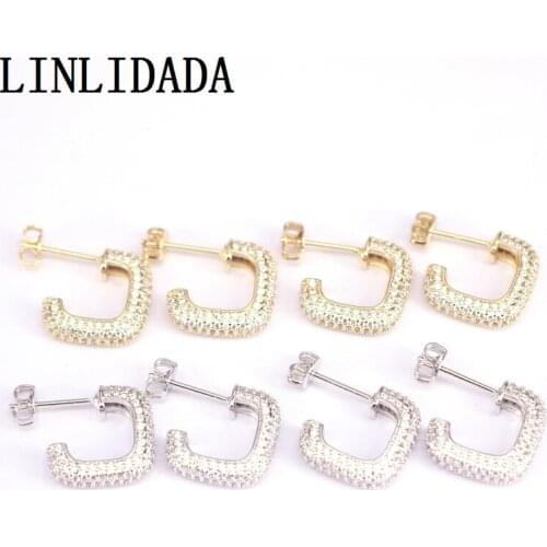 5Pairs, Gold / Silver Color White CZ Micro Pave Stud Earrings,geometric earrings, Minimalist Jewelry