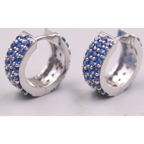 1Pair Real Silver 925 Earrings For Women 2020 Female Girl Hoop Korean Small Earrings Blue Black Diamond Shine Best Gift 17mmDia