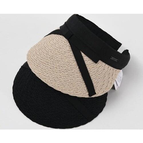 Casual Womens Summer Hat Sun Visor Empty Top Wide Brim Hat Bowknot Sun Protection Cap Female Sun Hats Beach Hat Paper Straw Hat