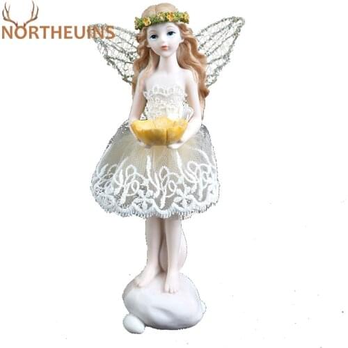 NORTHEUINS Resin Lace Flower Fairy Girl Figurines Nordic Creative Fairy Maiden Statue Desktop Decoration Home Room Decor Gifts