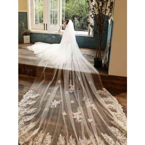 Wedding Veil Two Tier Lace Tulle Cut Edge Classic Bridal Veils