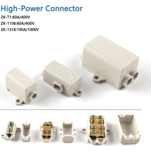 Quick Wire Connector T-Type High Power Terminal Block 60A/400V 1-6mm2 Electric Cable Splitter 100A/1000V 2.5-16mm2 Junction Box