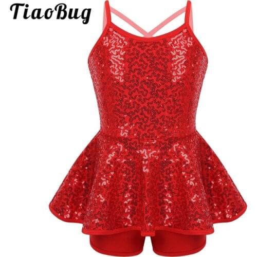TiaoBug Kids Girls Sleeveless Shiny Sequins Gymnastics Leotard Unitards Ballet Dress Stage Performance Lyrical Dance Costumes
