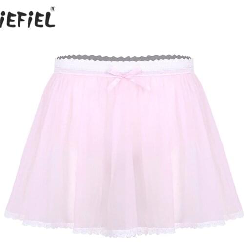 Men Adults Sexy Lingerie Elastic Waist Sissy Skirt Panties Sheer Ruffled Lace See Through Crossdress Exotic Briefs Panties